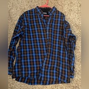 VGUC Men’s Panhandle Slim blue and brown plaid pearl snap size large.